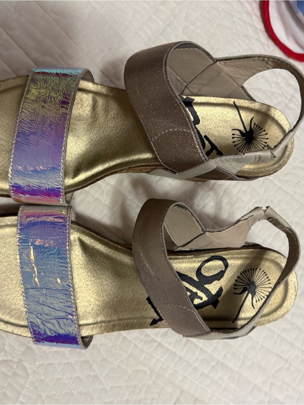 Women’s Iridescent Strap Sandals in Gold and Taupe